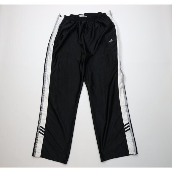 Vintage Y2K Adidas Mens 2XL Spell Out Striped Wide Leg Tearaway Pants Black